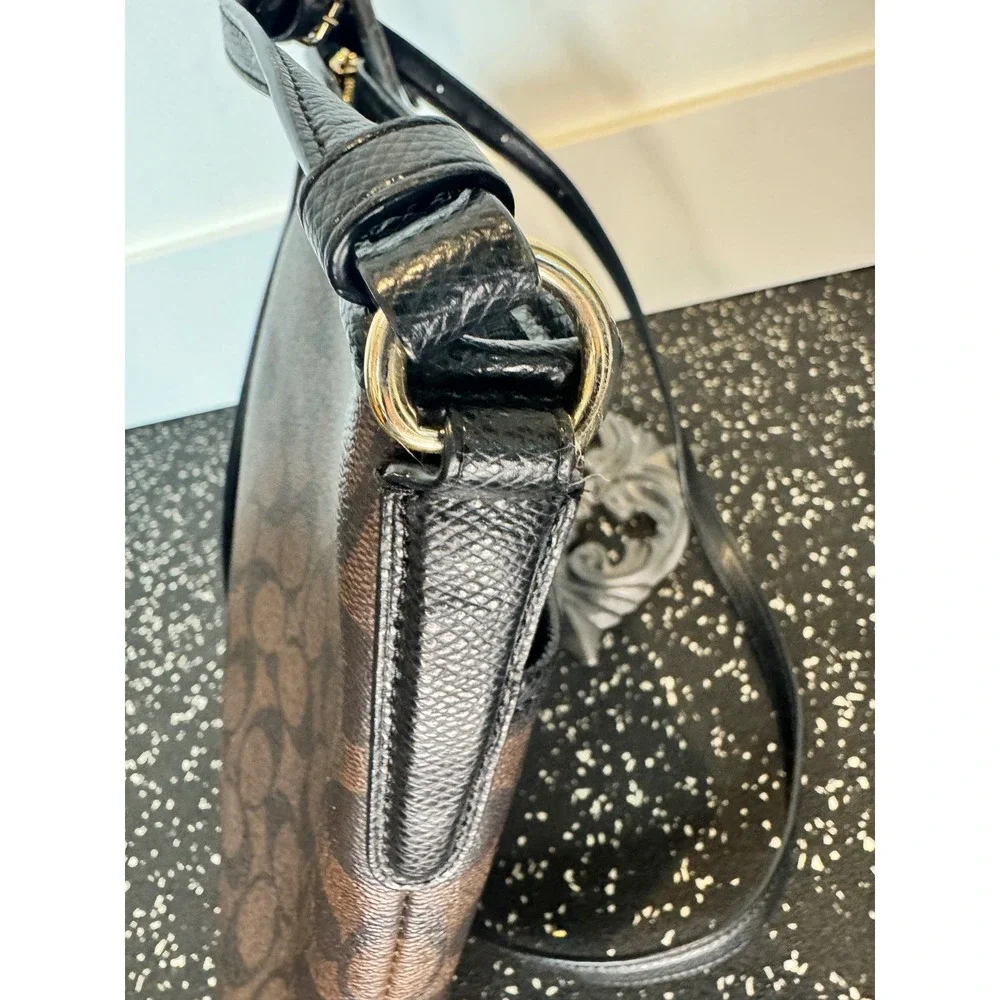 Coach Signature Brown Canvas Crossbody Bag Zip Top Classic Monogram - Picture 7 of 16